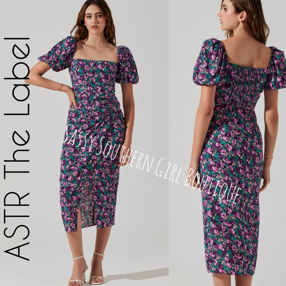 🆕⭐ASTR The Label Black Purple Floral Midi Dress
